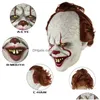 Party Masks Halloween Horror Joker Mask Pennywise Scary Zombie Cosplay Latex Hjälm Clown Drop Delivery Home Garden Festive Supplies Dhywt