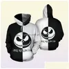 Herrtröjor tröjor The Nightmare Before Christmas Hoodie 3D Print Cosplay Sally Jack Skellington Santa Zipper Jacket DH8J5