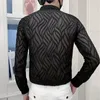 Men's Casual Shirts 2024 Men Mesh See Through Fishnet Clubwear Slim Fit Long Sleeve Sexy Lace Shirt Party Event Prom Transparent Chemise