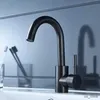 Zlew łazienkowy krany matowy czarny kran kuchenny Pojedynczy uchwyt wysoki łuk 360 stopnia obrotowa zimna gorąca mikser woda kran łazienki próżność toaleta tap