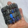 أساور سوار لابرادوريت الأسود A +++ Blue Rainbow Natural Gemstone مع عين Cat للنساء سوار الرجال