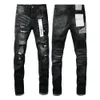 Дизайнерские ФИОЛЕТОВЫЕ БРЕНДОВЫЕ джинсы для мужчин, женщин, брюки, фиолетовые джинсы, летние дырки, высокое качество вышивки, самосовершенствование и мода на маленькие ноги 407
