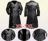 Herrläder faux herrarnas tyska klassiska WW2 enhetliga officer Black Real Leather Trench Coat 2209222424357