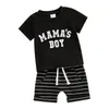 Kläderuppsättningar småbarn baby pojke sommarkläder mamas brev tryck t-shirt toppar rand jogger shorts casual set