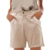 Shorts pour femmes femmes décontracté solide coton lin Cargo pantalon mode bouton de fermeture éclair poches plissé bureau travail porter 2024