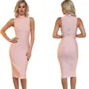 Casual Dresses Fashion Women Dress Sexy Slim Red Black Pink Knitted Standing Collar Split Evening Club Party Bandage