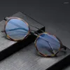 Óculos de sol quadros moda retro redondo piloto dupla ponte óculos super leve puro titânio óculos prescrição óptica homem