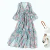 Sukienki Wysoka jakość 100% jedwabna sukienka żeńska kwiatowa kobieta sukienka vintage Sundresses for Women Summer 2021 Vestido de Mujer PPH4311