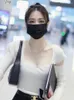Women's Hoodies Celebrity Xu Lu's Same Style White Square Neck Knitted Shirt For Spring And Autumn 2024 Sweater Design Sense Small