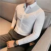 メンズドレスシャツの男性長袖シャツ2024秋の秋の服を着たソフトソリッドカジュアル弾性スリムフィットカミサYブルサスストリートウェア