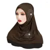 Ropa étnica Hijab instantáneo para mujeres musulmanas Abalorios Turbante interior Una pieza Amira Islámica Headwraps Árabe Underscarf Chales Malasia