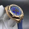 Relógios masculinos de edição limitada VK movimento de quartzo caixa em ouro rosa 45 mm mostrador azul cronômetro masculino de borracha azul.