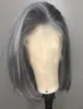 150 Density Grey wig Colored Human Hair Wigs transparent hd Brazilian Straight Short Bob Lace Front frontal closure For Women Blac1267076