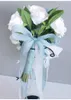 2024 Wedding Bouquets European Style Bridal Flowers Light Sky Blue with Ivory Pearls Soft Ribbon Wedding Accessories 25*68cm