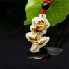 Wisiorki Naturalna biała klasa Jadeite 18K Solid Gold Chinese Cute Rose Flower Jade Wiselant Amulet Naszyjnik Trendy biżuterii Certyfikat