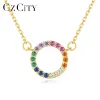 Collane CZCITY Zircone multicolore Pendenti in argento sterling 925 Cerchio Arcobaleno Cubic Zirconia Collana da donna Ragazze Alla moda Gioielleria raffinata