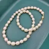 Colliers 7mm blanc ovale Collier de perles d'eau douce aimant fermoir 14K or rempli aimant fermoir Vintage perle gracieuse femme Collier Perles