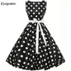 Sıradan Elbiseler S-2XL Kadınlar Çöp Pinli Elbise Retro 2024 Vintage 50s 60s Rockabilly Dot Swing Yaz Kadın Zarif Tunik Vestido