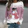 Chemisiers pour femmes t-shirt toucher peau haut de noël manches longues automne noël motif flocon de neige atmosphère Festive