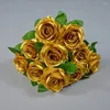 Flores decorativas rosa ouro flor decoração para peças centrais rosas artificiais com hastes decorar decoração falso buquê decorações de seda