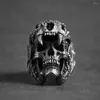 Cluster Rings 2024 Design Vintage Stainless Steel Skull And Wolf Head Ring For Men Special Fashion Punk Jewelry Wholesale