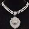 Collana da uomo Hip Hop piena di diamanti Testa di leone Ciondolo in lega Catena cubana Collana con piccolo leone Gioielli di marca di moda