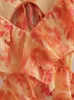 Sexy backless printed dress womens butterfly sleeve hollow bandage long dress 2024 summer vacation pleated womens beach robe 240220