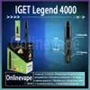 Популярная электронная сигарета IGET Legend 4000 Puff, одноразовая перезаряжаемая электронная сигарета, 1350 мАч, 12 мл, сетчатая катушка, 13 вкусов, 5%