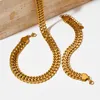Necklace Earrings Set Heavy Thick Cuba Chain Bracelet For Men Women IP Gold Plated Stainless Steel Jewelry Kpop Gift