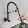 Bathroom Sink Faucets Matte Black Pull Down Kitchen Faucet Wall Mounted Single Cold Water Tap 360 Degree Rotation Stream Sprayer Nozzle Sink Tap Crane