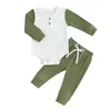 Clothing Sets 2Pcs Born Baby Boys Clothes Color Contrast Ribbed Long Sleeve Romper Elastic Waist Pants Set Spring Fall Outfit