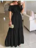 Klänningar 2024 Summer Solid Boho Dress Women Fashion Elegant Beach Party Dress Casual Slash Neck Office Maxi Dresses For Woman Robe Femme