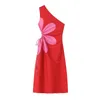 カジュアルドレスYenkye Summer Women Sexy Hollow Out Red Impommetric Flower Print Dress Midi Vestidos