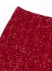 Jupes Rouge Mode Jupe À Paillettes Femme Solide Brillant Lâche Taille Élastique Femme 2024 Printemps Été Dames Club Vêtements