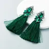 Boucles d'oreilles pendantes en cristal vert pour femmes, bijoux Vintage, mode élégante, Long gland strass, noël, vente en gros