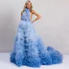 Saias Maxi Saia Personalizado Multi Cores Festa de Noite Elegante Casamento Azul Extra Puffy Tiered Tulle Nupcial Trem Mulheres