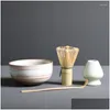 مجموعات Taupe Mets Indoor Ceramic Bowl Giftset الأدوات التقليدية الأدوات الخيزران مجموعة مصنوعة يدويًا شاي شاي Matcha 4/5pcs/مجموعة عيد ميلاد D Dhx0v