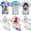 Casablanca skjorta 22ss designer skjorta shorts set tryckt mäns casual skjorta kvinnors lösa siden casablanca skjorta kort ärmd lyx t-shirt högkvalitativ t-shirt d49