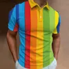 Herr t-shirts nya herrpolo skjorta 3d regnbåge tryckt män kläder sommar avslappnad kortärmad lös överdimensionerad skjorta street mode toppar tees q240220