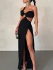 Kleider Sexy Ausschnitt Rückenfreies Maxikleid für Damen Outfits 2023 Sommer Elegant One Shoulder Ärmellos Figurbetontes Partykleid Grün