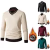 Pulls pour hommes automne hiver hommes pull tricoté col en V épais chaud manches longues pull mince contraste couleur tricots pulls thermiques