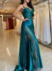 Robes de soirée élégantes Aqua arabe élégant sirène bretelles Spaghetti Illusion dentelle Satin fête Occasion robes formelles robes de bal BC18222
