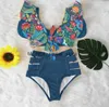 Women's Swimwear 2023 Print Women High Waist Bikini Ruffle Swimsuit Push Up Bikinis Set Bathing Suit Beach wear Summer Biquini FemaleH2422088