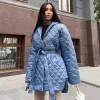 Gel 2022 Moda Autunno e Inverno Cappotto Slim Fit Fasciatura Risvolto Manica lunga Plaid Lungo Cappotto di cotone personalizzato Top da donna