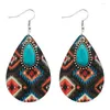 Kolczyki Dangle Vintage Turquoise Teardrop Aztec For Women 2024 Wzór geometryczny Western Wood Boho Biżuteria Hurtowa