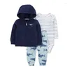 Clothing Sets Baby Girl Clothes Boy Autumn 2024 Babies Costume Toddler Long Sleeve Hooded Romper Pants 3pcs/set 6-24M