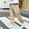 Byxor 2024 Fall Children Cargo Pants Jeans For Kids Loose Boys Causla Girls Sweatpants Toddler Winter Korean Baby Clothes