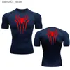 Men's T-Shirts Men Short Sleeve Running T Shirt Compression Shirt Summer Quick Dry Top Black Bodybuilding Muscle Shirt Workout Breathable Gym Q240220