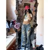 Women's Jeans Deeptown Y2k Baggy Ripped Women Low Rise Gyaru Wide Denim Pants Daddies Streetwear Grunge Hippie Korean Fashion Trousers