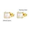 Boucles d'oreilles à clous pour femmes, ensemble de perles artificielles, taille mixte 4mm-9mm, en acier inoxydable doré, bijoux d'oreilles simples en boule